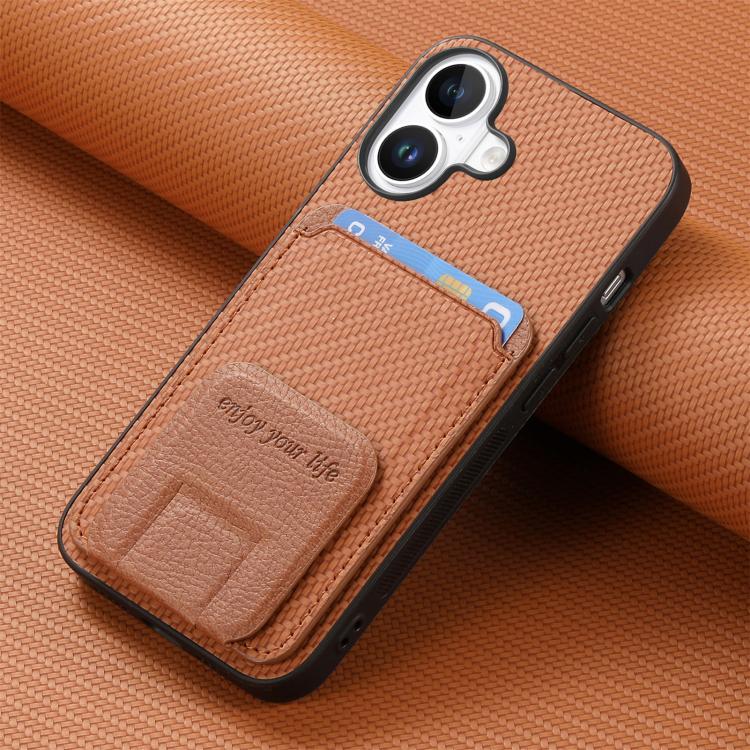 For iPhone 17 Carbon Fiber Card Bag Fold Stand Phone Case