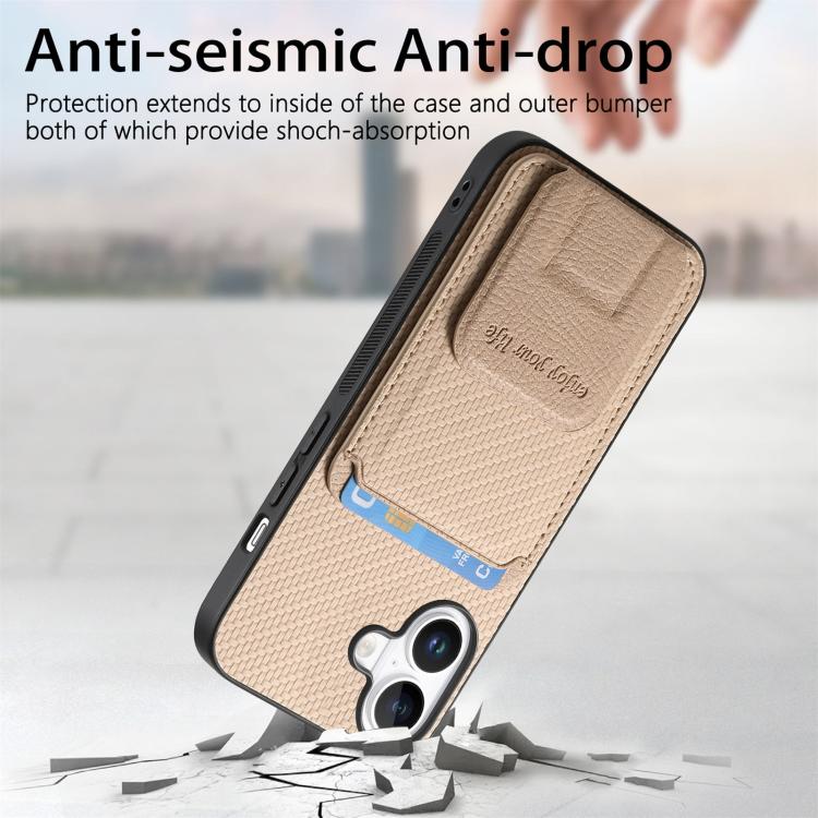 For iPhone 17 Carbon Fiber Card Bag Fold Stand Phone Case