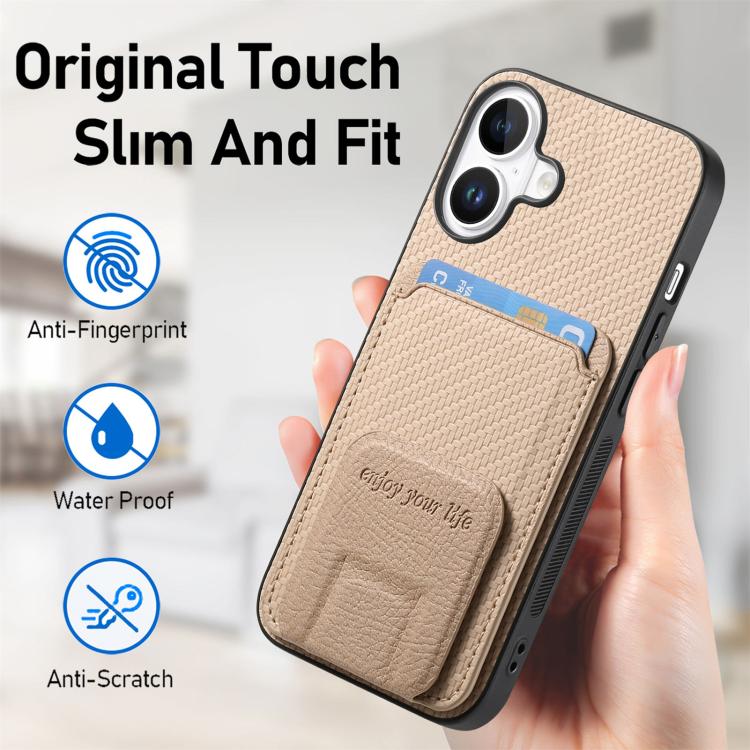 For iPhone 17 Carbon Fiber Card Bag Fold Stand Phone Case