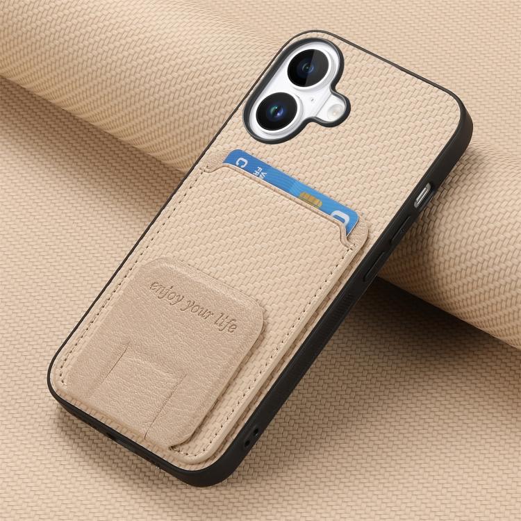 For iPhone 17 Carbon Fiber Card Bag Fold Stand Phone Case