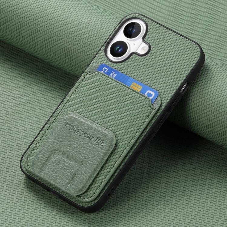 For iPhone 17 Carbon Fiber Card Bag Fold Stand Phone Case
