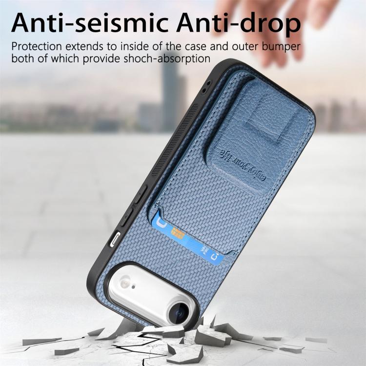 For iPhone Air Carbon Fiber Card Bag Fold Stand Phone Case