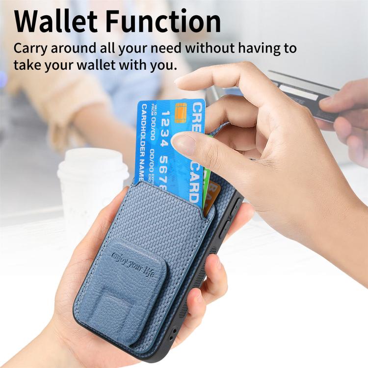 For iPhone Air Carbon Fiber Card Bag Fold Stand Phone Case