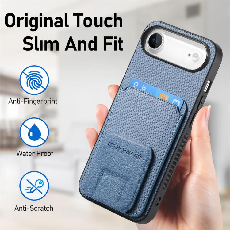 For iPhone Air Carbon Fiber Card Bag Fold Stand Phone Case