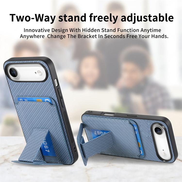 For iPhone Air Carbon Fiber Card Bag Fold Stand Phone Case