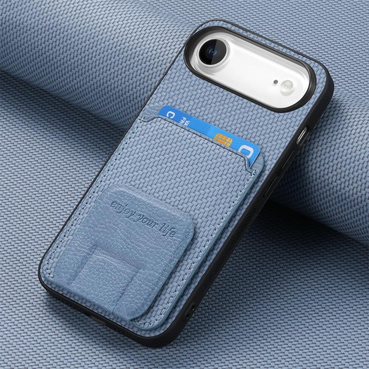 For iPhone Air Carbon Fiber Card Bag Fold Stand Phone Case