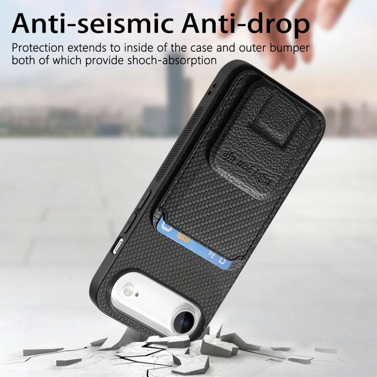 For iPhone Air Carbon Fiber Card Bag Fold Stand Phone Case