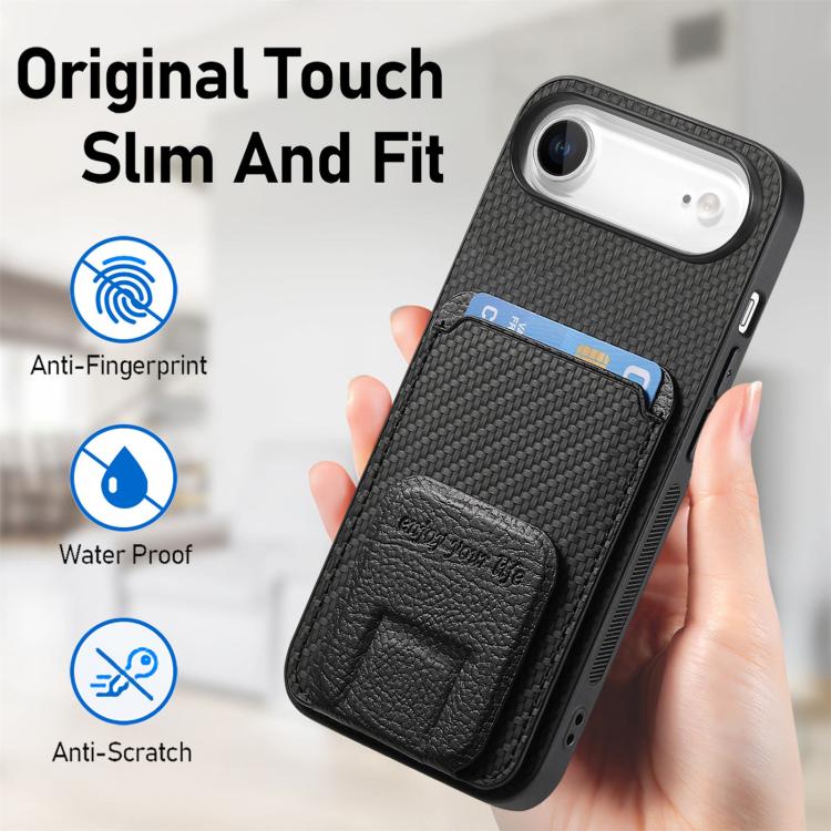 For iPhone Air Carbon Fiber Card Bag Fold Stand Phone Case