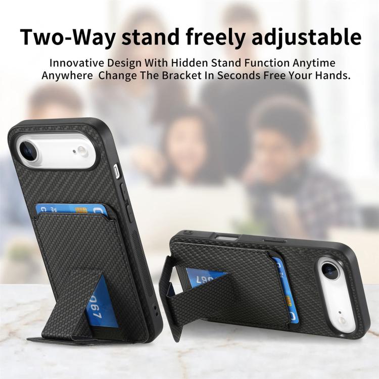 For iPhone Air Carbon Fiber Card Bag Fold Stand Phone Case