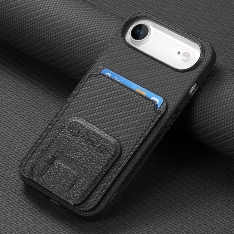 For iPhone Air Carbon Fiber Card Bag Fold Stand Phone Case