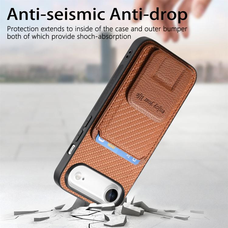 For iPhone Air Carbon Fiber Card Bag Fold Stand Phone Case