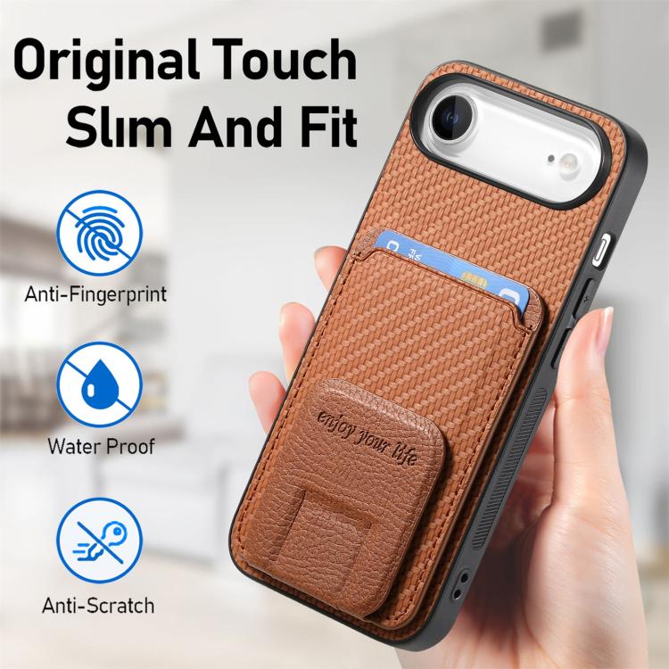 For iPhone Air Carbon Fiber Card Bag Fold Stand Phone Case