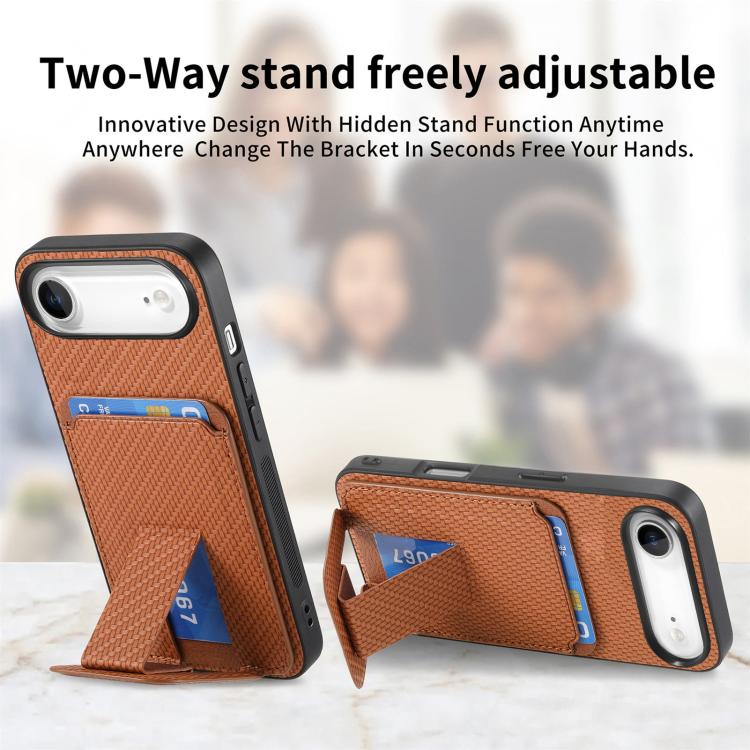 For iPhone Air Carbon Fiber Card Bag Fold Stand Phone Case