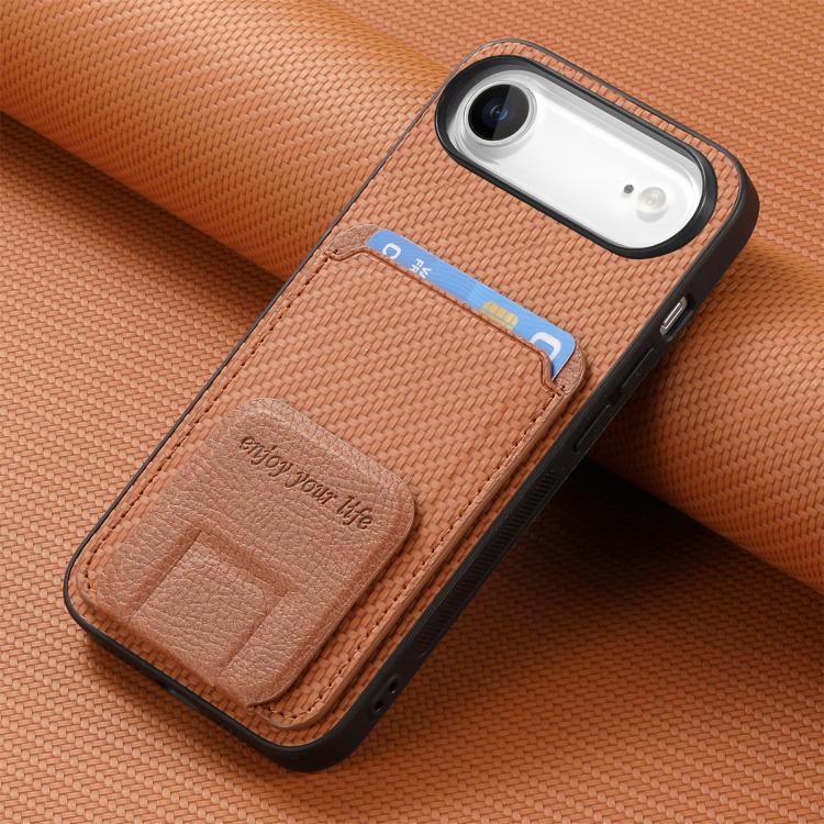 For iPhone Air Carbon Fiber Card Bag Fold Stand Phone Case