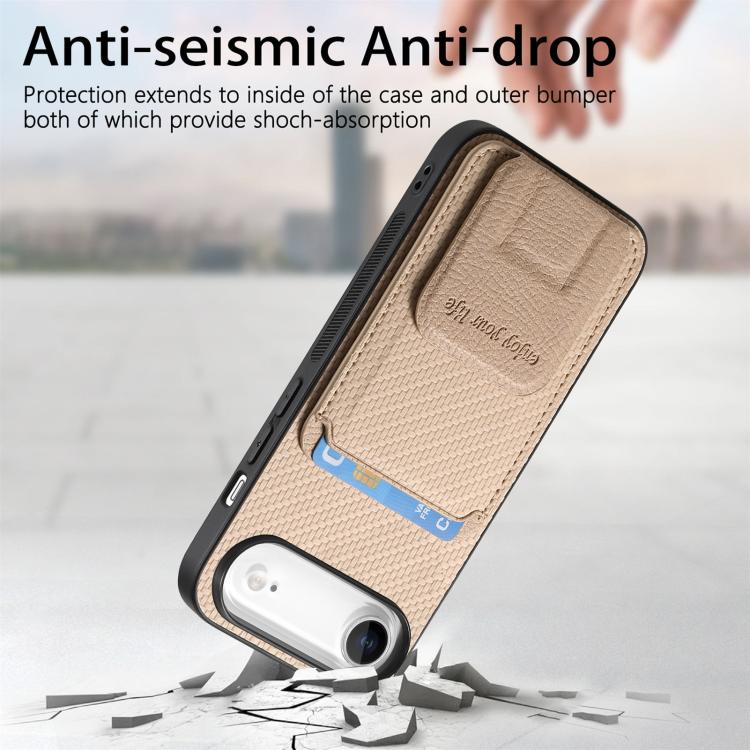 For iPhone Air Carbon Fiber Card Bag Fold Stand Phone Case