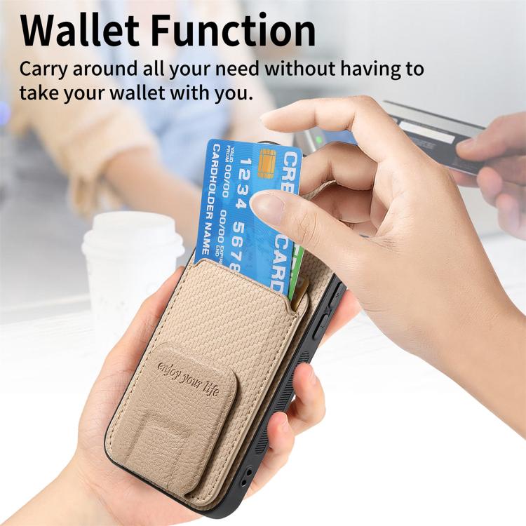 For iPhone Air Carbon Fiber Card Bag Fold Stand Phone Case