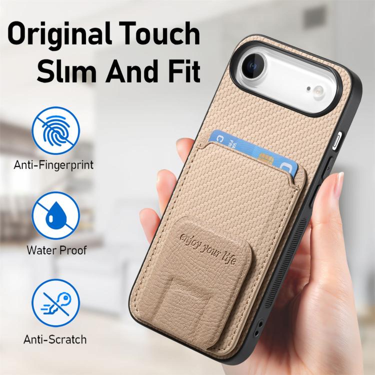 For iPhone Air Carbon Fiber Card Bag Fold Stand Phone Case