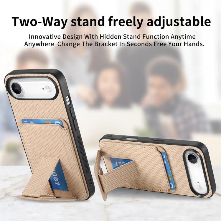 For iPhone Air Carbon Fiber Card Bag Fold Stand Phone Case