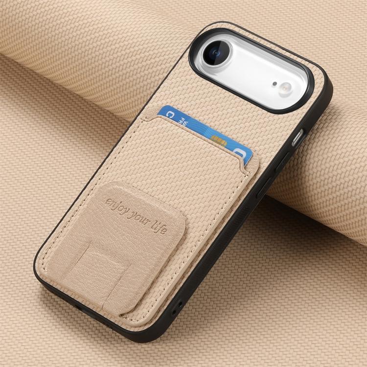 For iPhone Air Carbon Fiber Card Bag Fold Stand Phone Case