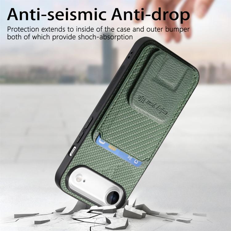 For iPhone Air Carbon Fiber Card Bag Fold Stand Phone Case