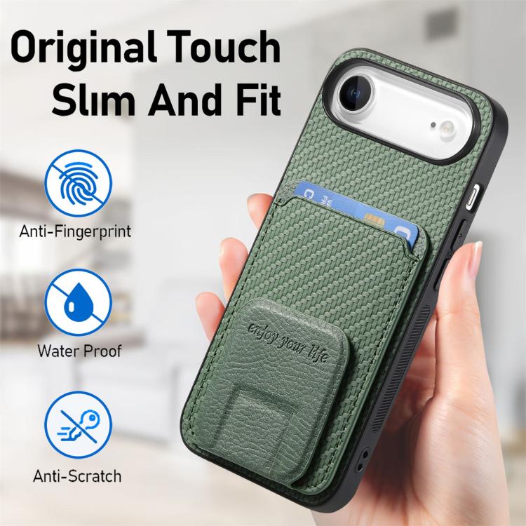 For iPhone Air Carbon Fiber Card Bag Fold Stand Phone Case