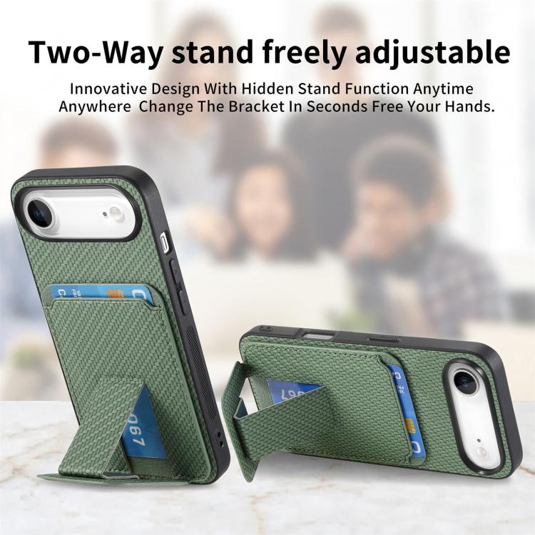For iPhone Air Carbon Fiber Card Bag Fold Stand Phone Case