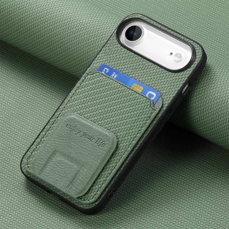 For iPhone Air Carbon Fiber Card Bag Fold Stand Phone Case