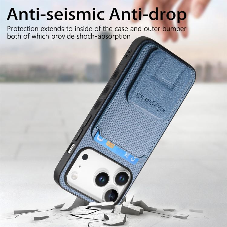 For iPhone 17 Pro Carbon Fiber Card Bag Fold Stand Phone Case