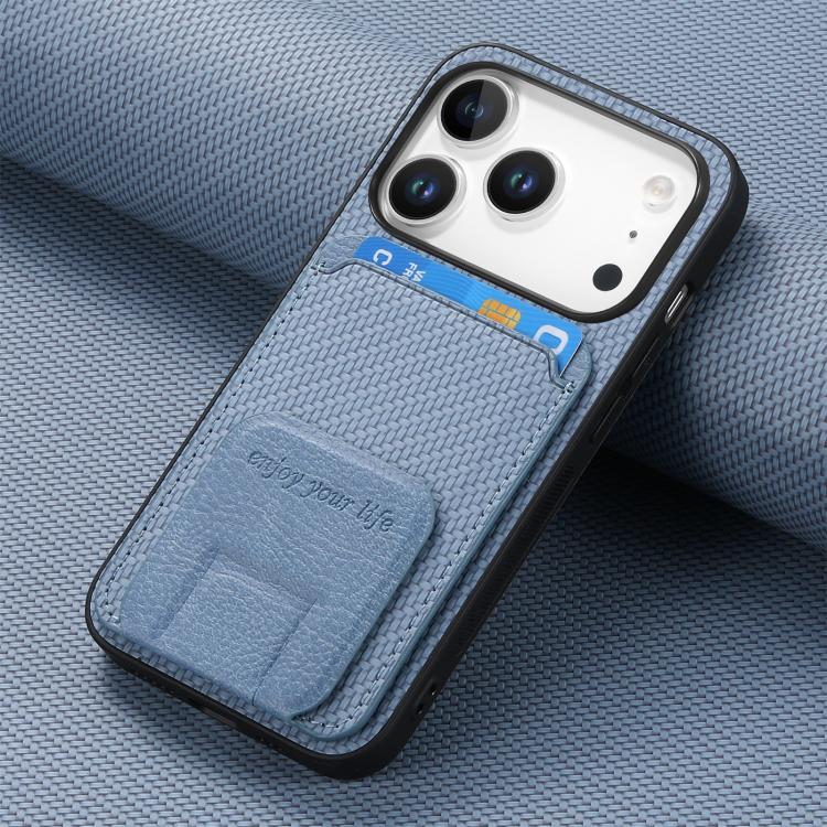 For iPhone 17 Pro Carbon Fiber Card Bag Fold Stand Phone Case