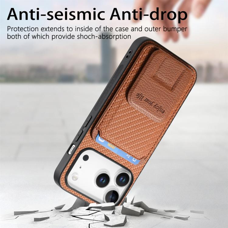 For iPhone 17 Pro Carbon Fiber Card Bag Fold Stand Phone Case