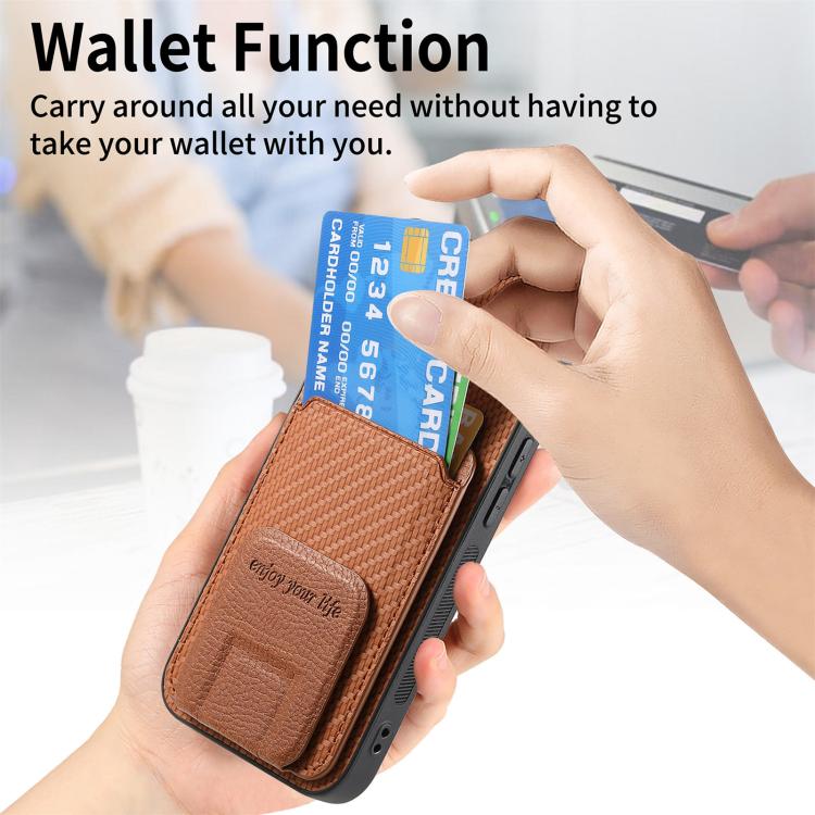 For iPhone 17 Pro Carbon Fiber Card Bag Fold Stand Phone Case