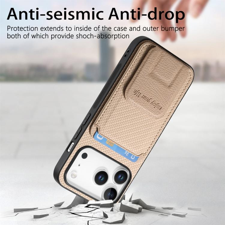 For iPhone 17 Pro Carbon Fiber Card Bag Fold Stand Phone Case