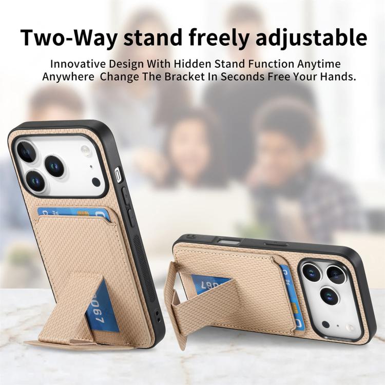 For iPhone 17 Pro Carbon Fiber Card Bag Fold Stand Phone Case