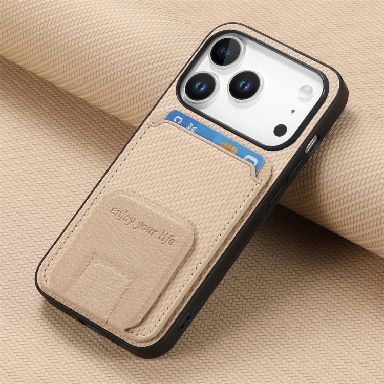 For iPhone 17 Pro Carbon Fiber Card Bag Fold Stand Phone Case
