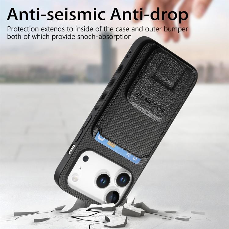 For iPhone 17 Pro Max Carbon Fiber Card Bag Fold Stand Phone Case