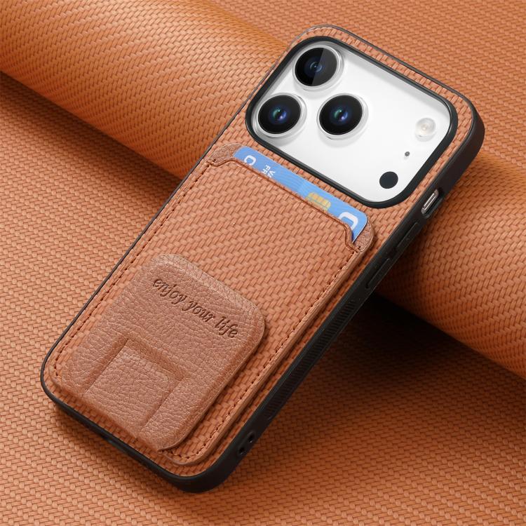 For iPhone 17 Pro Max Carbon Fiber Card Bag Fold Stand Phone Case
