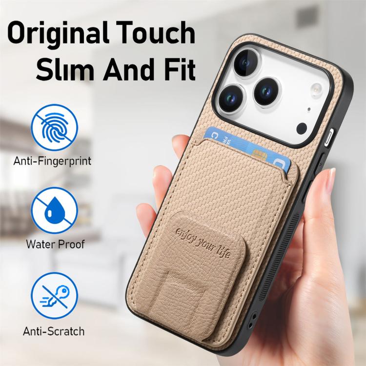 For iPhone 17 Pro Max Carbon Fiber Card Bag Fold Stand Phone Case