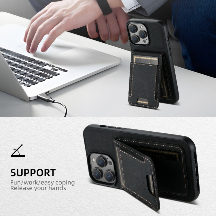 For iPhone 16 Plus Suteni H03 Litchi Leather Card Bag Stand Back Phone Case