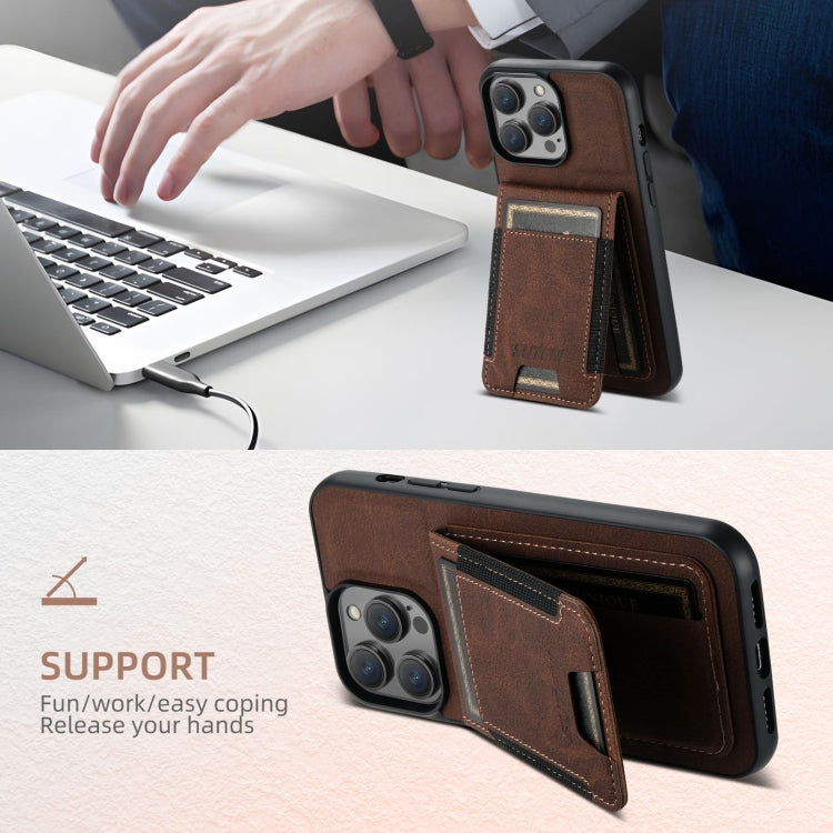 For iPhone 16 Plus Suteni H03 Litchi Leather Card Bag Stand Back Phone Case