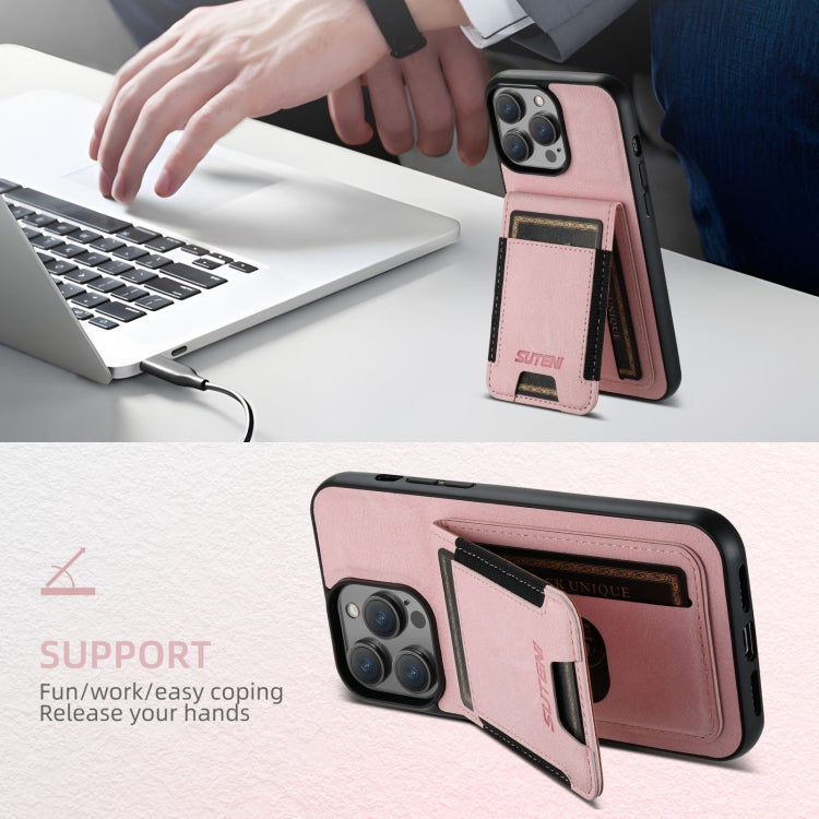 For iPhone 16 Plus Suteni H03 Litchi Leather Card Bag Stand Back Phone Case