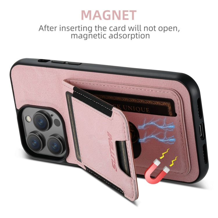 For iPhone 16 Plus Suteni H03 Litchi Leather Card Bag Stand Back Phone Case