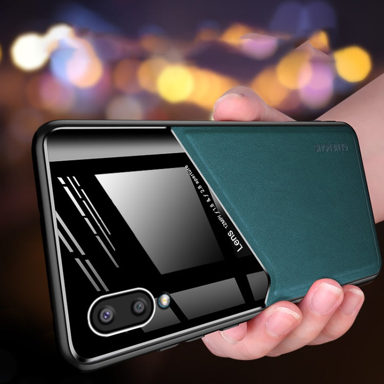 For Samsung Galaxy A02 All-inclusive Leather Organic Glass Phone Case with Metal Iron Sheet