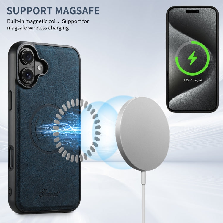 For iPhone 16 Suteni H17 Litchi Texture Leather MagSafe Detachable Wallet Phone Case