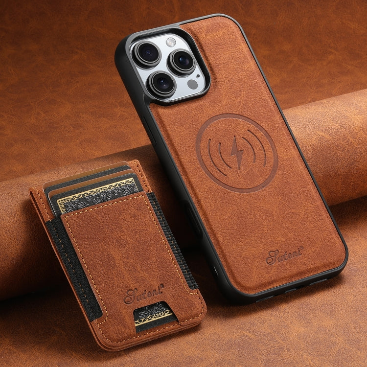 For iPhone 16 Pro Suteni H17 Litchi Texture Leather MagSafe Detachable Wallet Phone Case