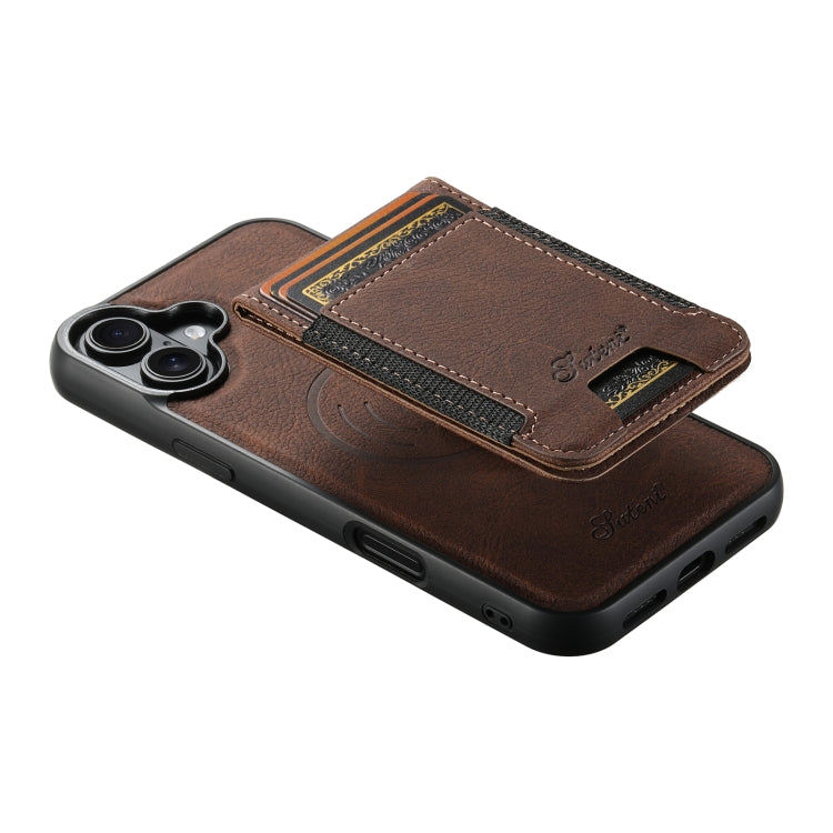 For iPhone 16 Plus Suteni H17 Litchi Texture Leather MagSafe Detachable Wallet Phone Case