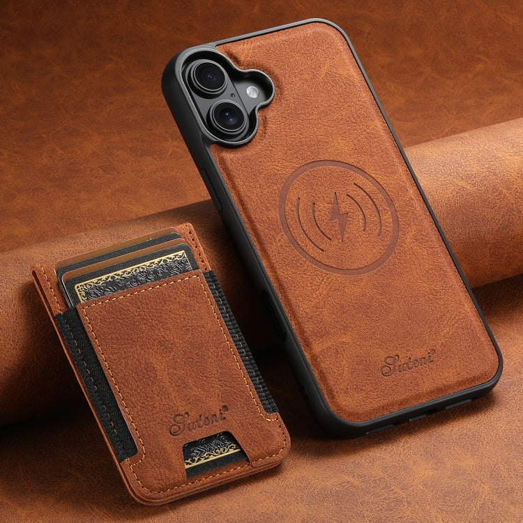 For iPhone 16 Plus Suteni H17 Litchi Texture Leather MagSafe Detachable Wallet Phone Case