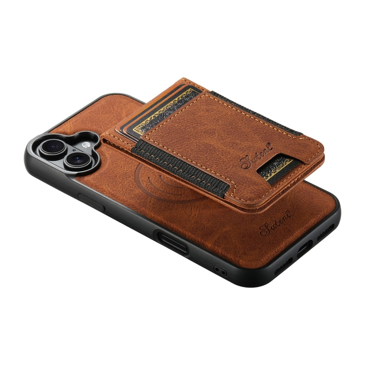 For iPhone 16 Plus Suteni H17 Litchi Texture Leather MagSafe Detachable Wallet Phone Case