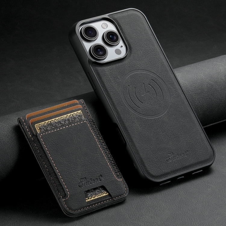 For iPhone 16 Pro Max Suteni H17 Litchi Texture Leather MagSafe Detachable Wallet Phone Case