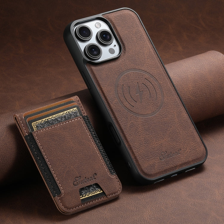 For iPhone 16 Pro Max Suteni H17 Litchi Texture Leather MagSafe Detachable Wallet Phone Case