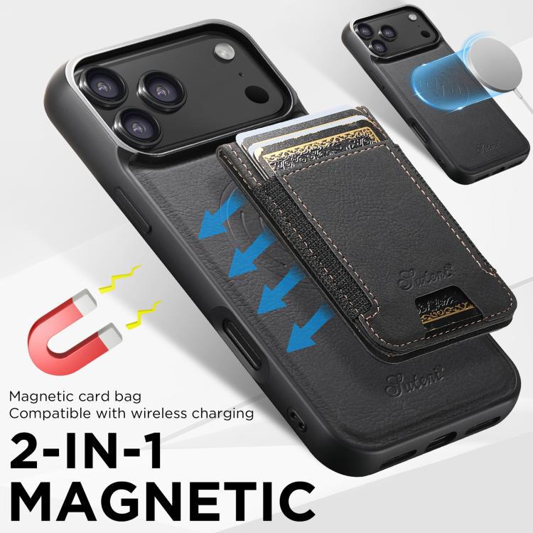 For iPhone 17 Suteni H17 Litchi Texture Leather MagSafe Detachable Wallet Phone Case
